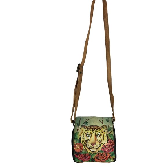Anuschka NEVER USED Handpainted Leather Flap Cross Body Bag Tiger - Picture 2 of 12